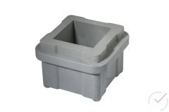 Würfelform 100x100x100 mm aus grauem Kunststoff