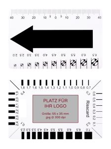 100 Rissbreitenkarten mit Logo-Druck schwarz Größe 86x55 mm Kreditkartenformat