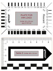 60 Rissbreitenkarten 86x54 mm mit beidseitigem Logo-Druck CMYK