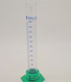 Messzylinder 250 ml, DURAN Glas mit Plastikfuß ungebraucht hohe Form, Skalierung auf 2 ml